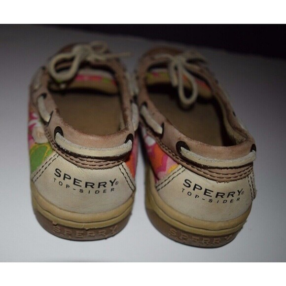 EUC SPERRY TOP SIDER GIRLS ANGELFISH FLORAL BROWN TAN BOAT DECK SHOES SIZE 12.5 - Picture 4 of 7
